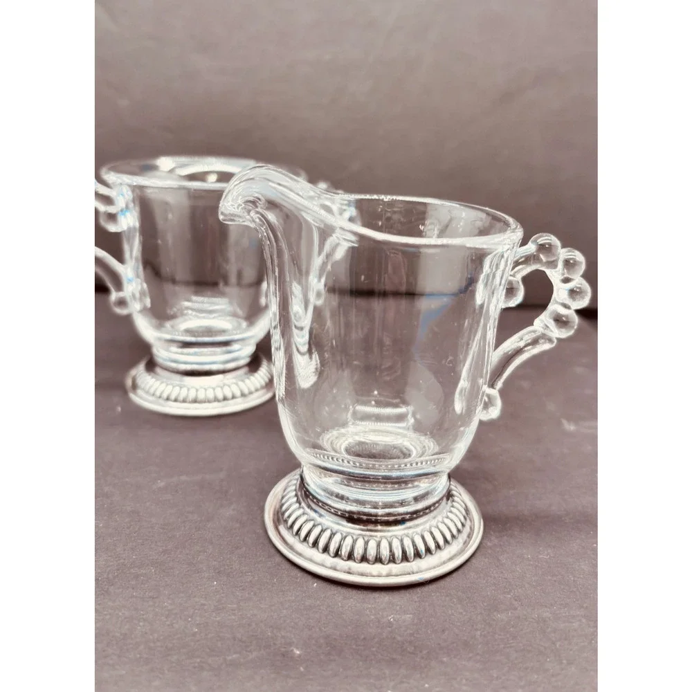 Imperial Glass Candlewick Cream & Sugar Sterling Silver Non-weigted Bases